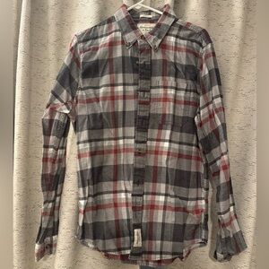 Abercrombie & Fitch Men’s Red and Gray Plaid Button-Down Shirt